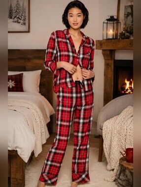 Victoria's Secret Bright Cherry Plaid Flannel Pajama Set
